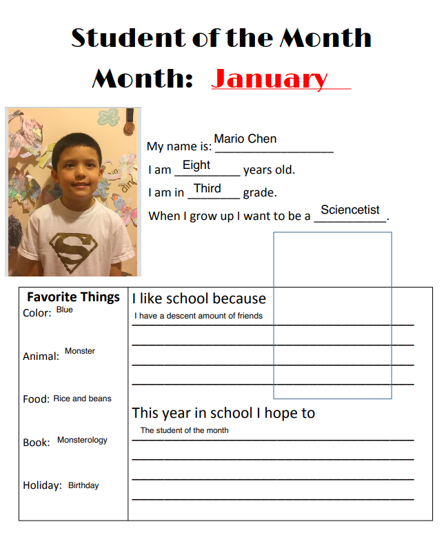 student of the month bio